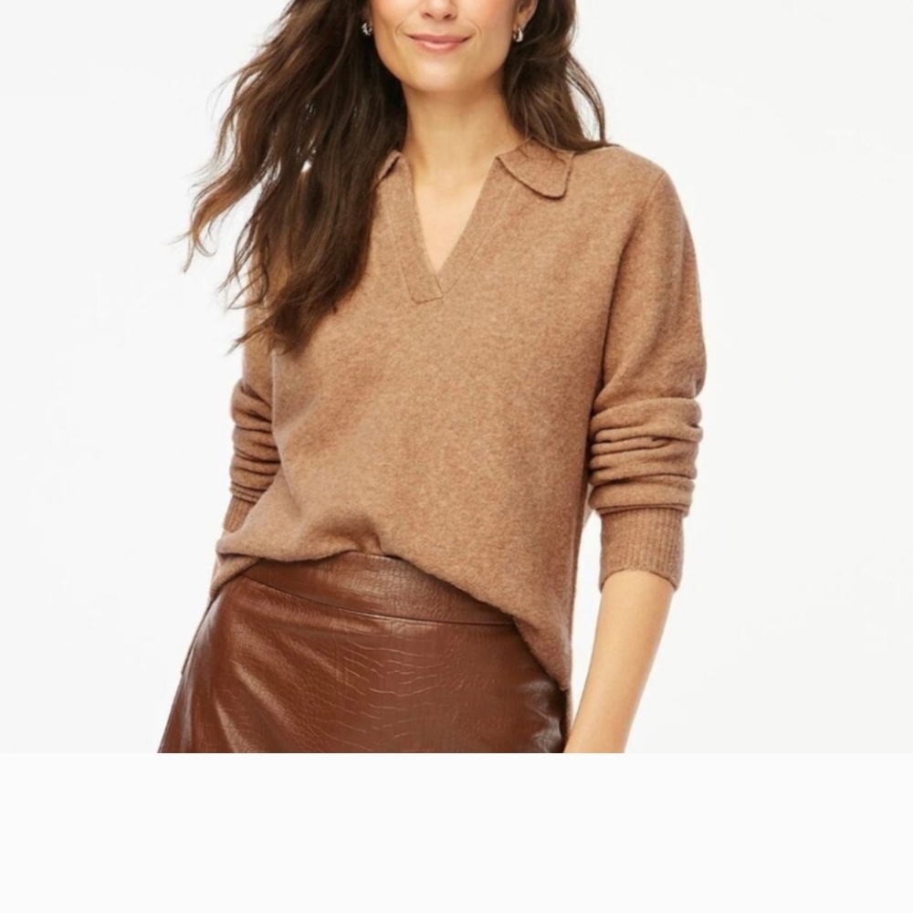 J Crew Factory Tan V-Neck Sweater Soft Knit L NWT